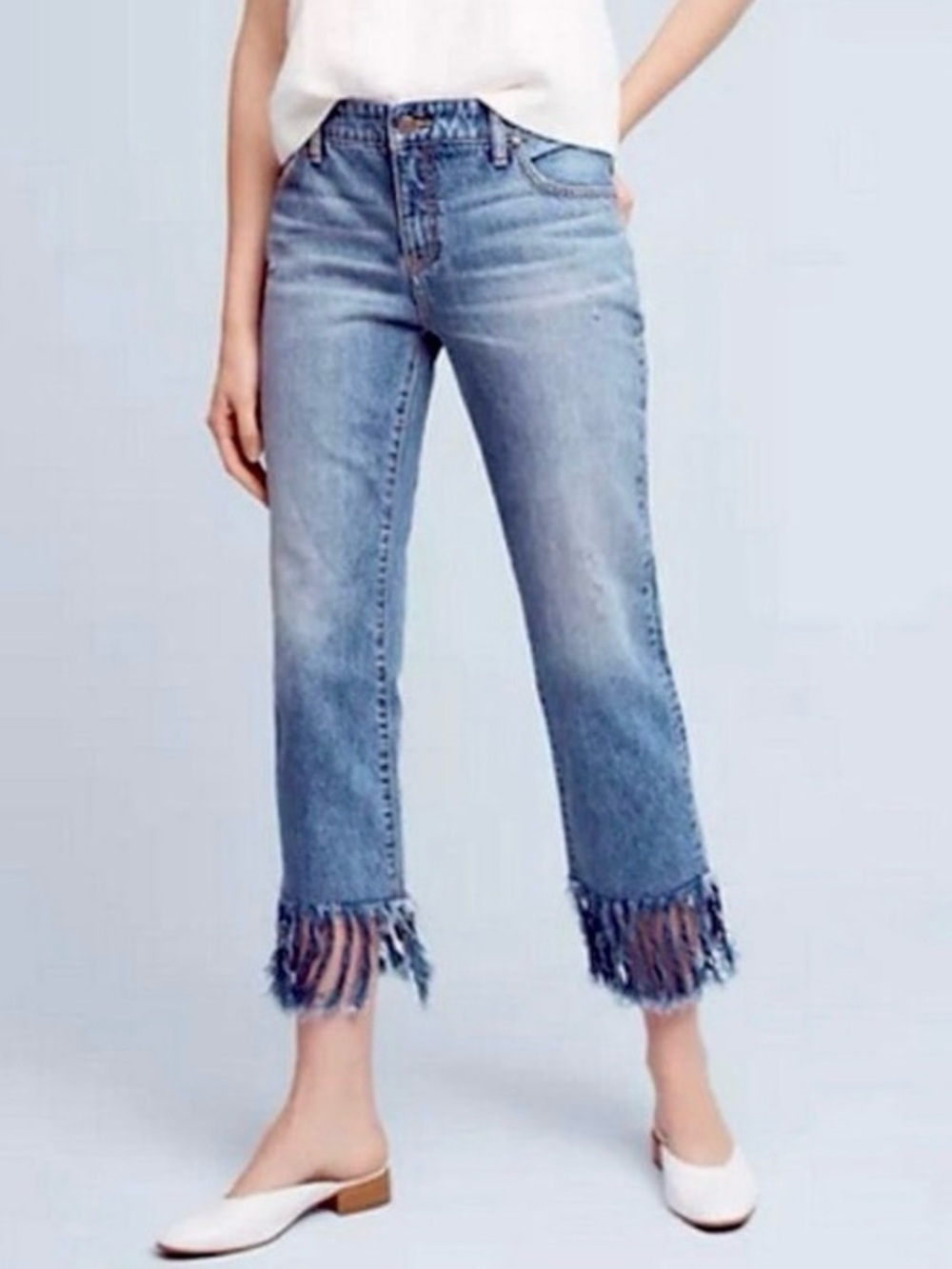 Anthro Pilcro Mid Rise Fringe Boyfriend Ankle Jeans 29
